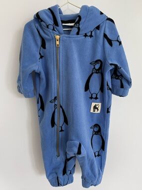 Mini Rodini Penguin Recycled Polyester Fleece Suit